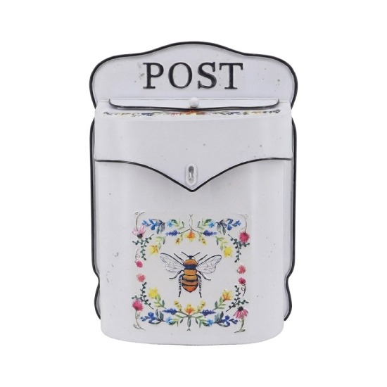 Karácsonyi fém postaláda 24×10×35 cm, méhecske színes virágokkal