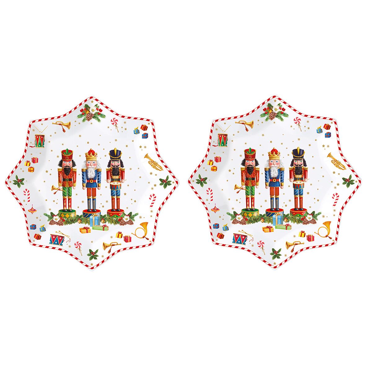 Porcelán karácsonyi diótörős desszertes tányér 2 db szett Vintage Nutcracker