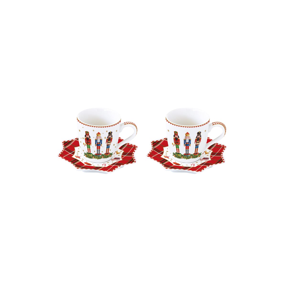 Porcelán karácsonyi diótörős kávés csésze 2 db szett Vintage Nutcracker