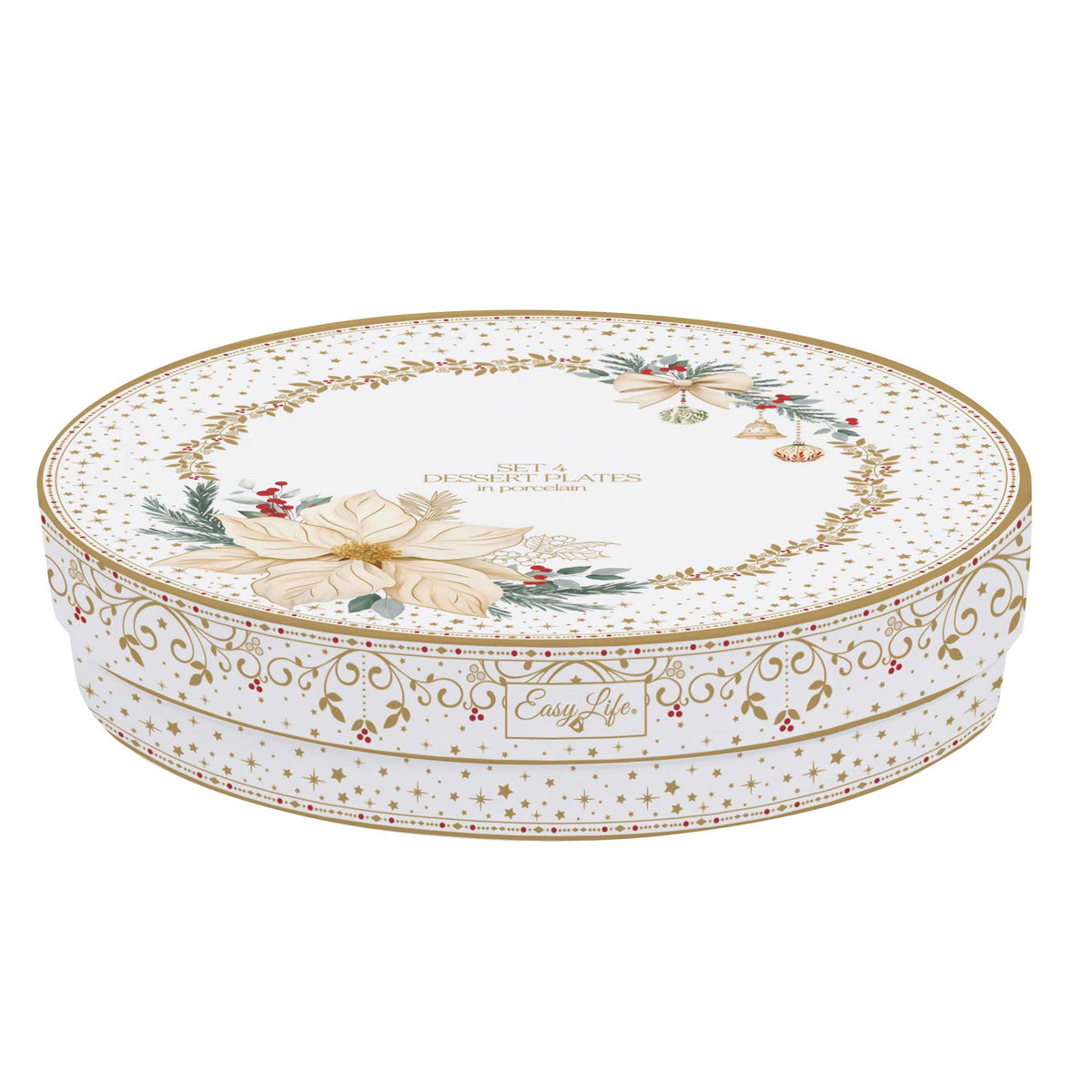 Karácsonyi porcelán desszertes tányér 19 cm 4 db díszdobozban White Elegance