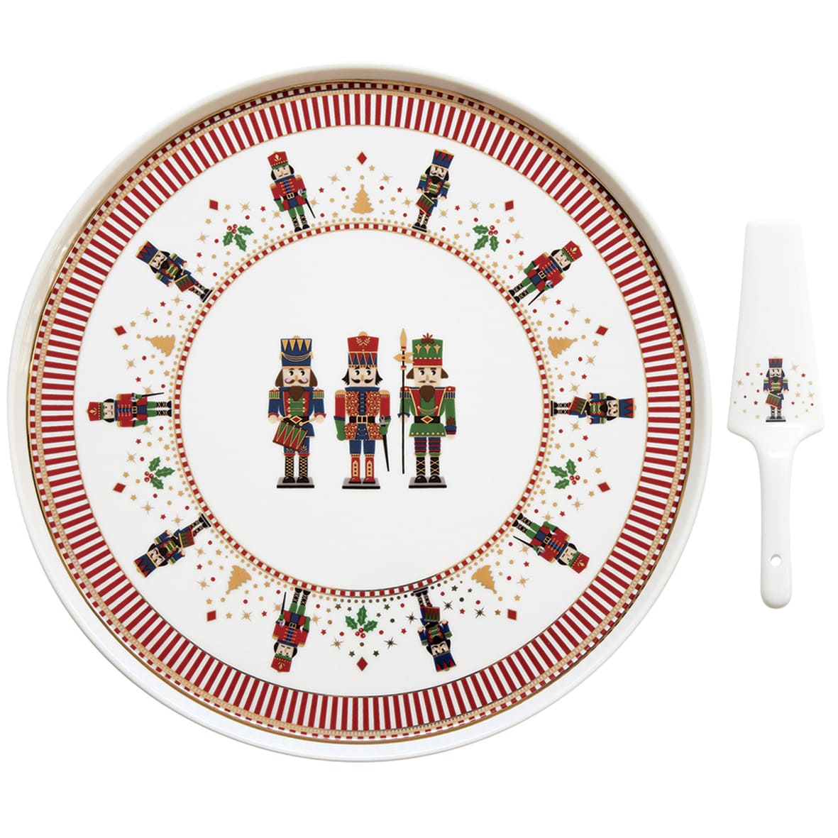 Karácsonyi porcelán diótörő tortatál lapáttal 32 cm díszdobozban Nutcrackers