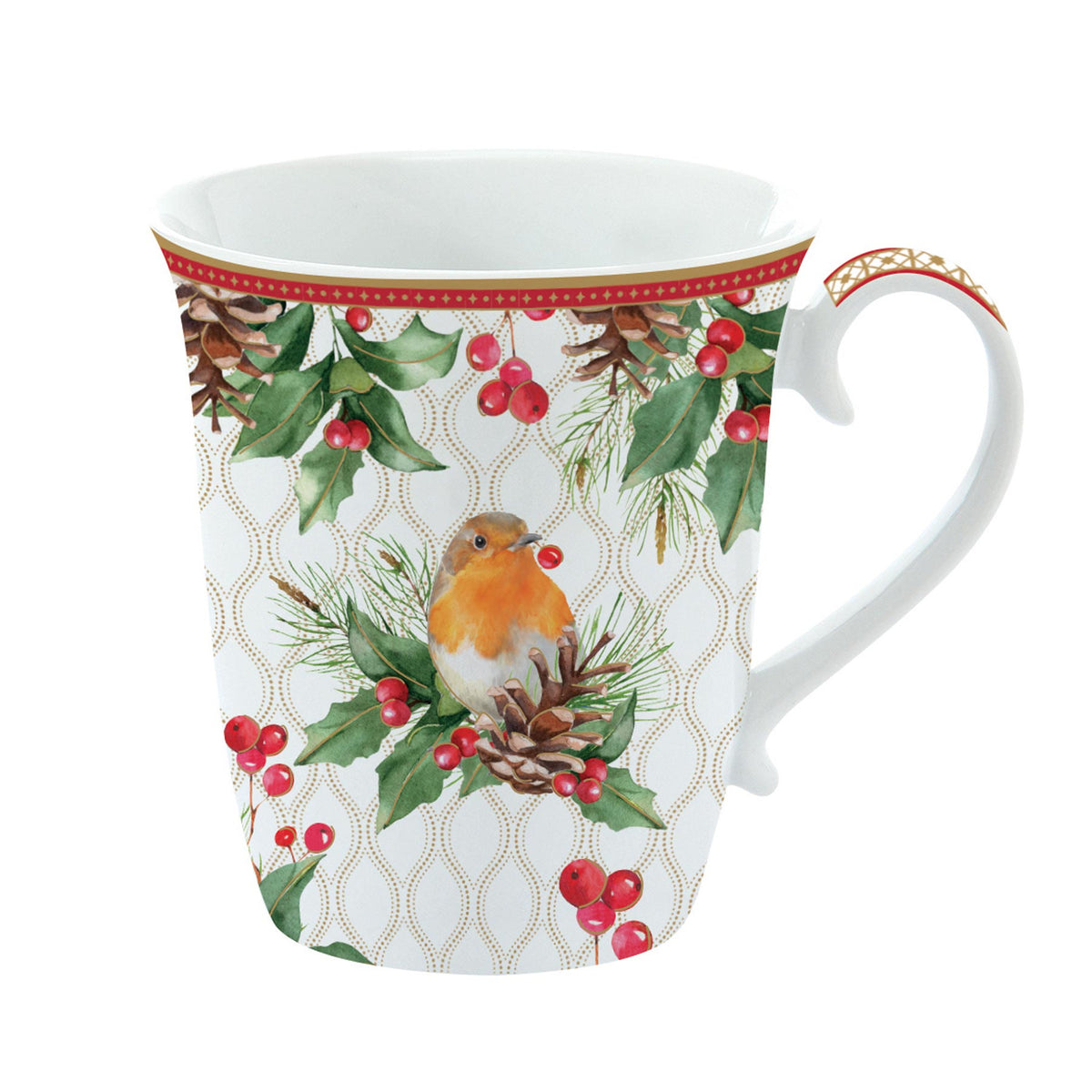 Porcelán karácsonyi bögre vörösbegy madaras díszdobozban Christmas Berries