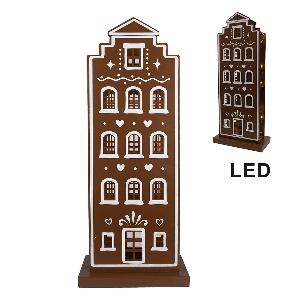Nagyméretű karácsonyi mézeskalács házikó LED világítással 75 cm – fehér, barna