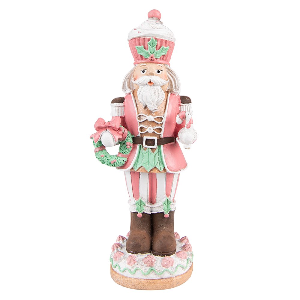 Karácsonyi diótörő figura 24 cm – zöld, rózsaszín