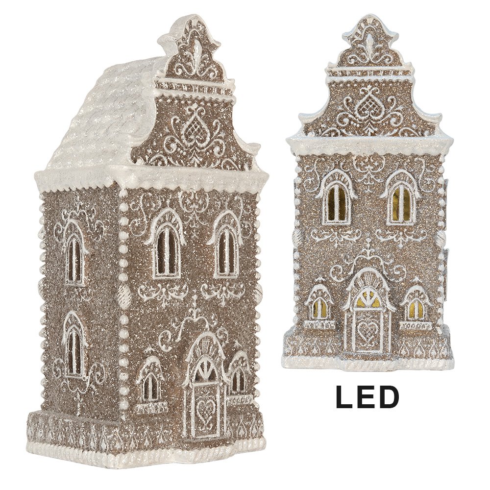 Karácsonyi mézeskalács házikó LED világítással 35 cm – barna