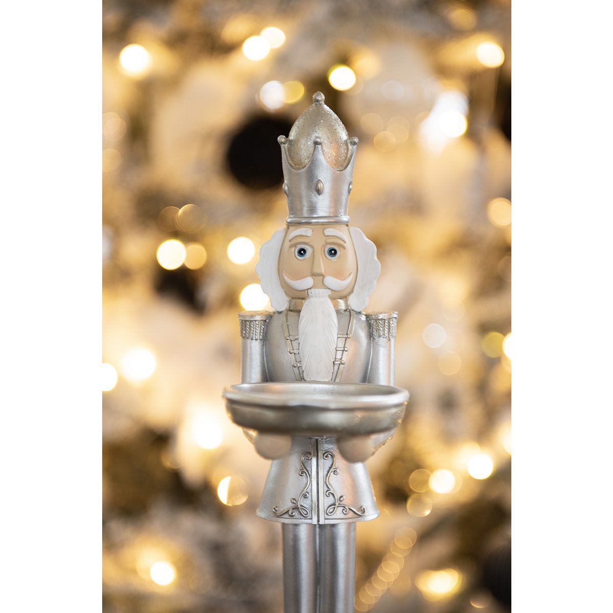 Karácsonyi diótörő figura 40 cm – fehér, ezüst