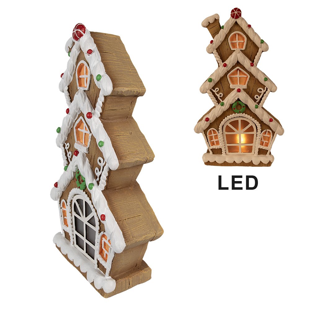 Karácsonyi mézeskalács házikó LED világítással 41 cm – barna