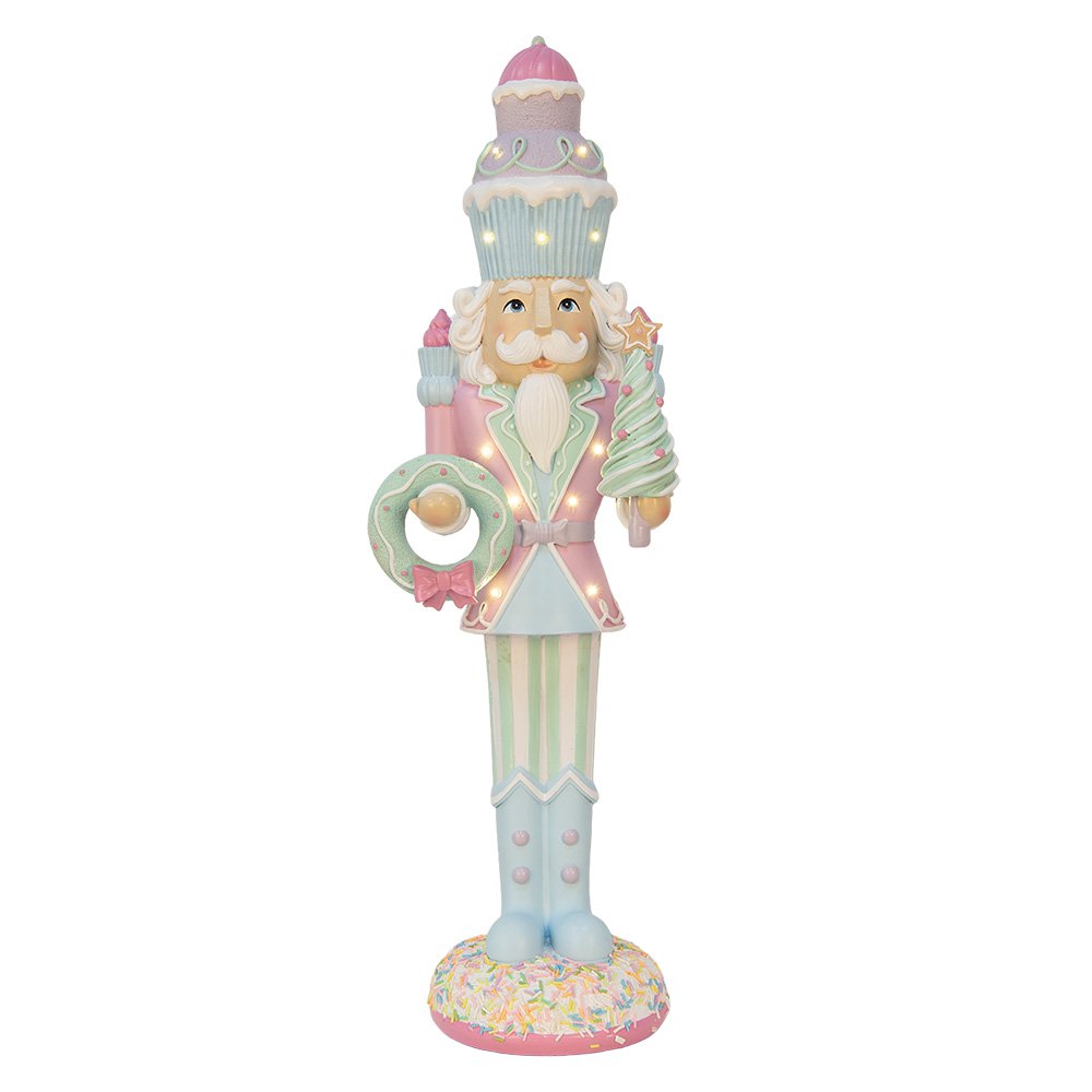 Nagyméretű karácsonyi diótörő figura LED világítással 61 cm – rózsaszín