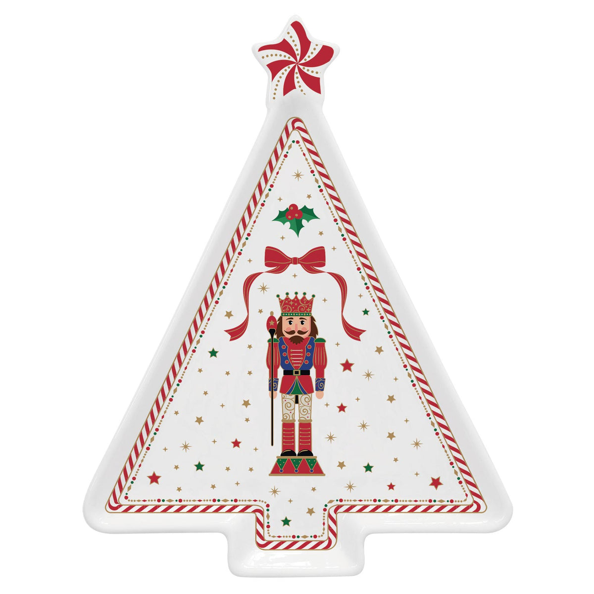 Karácsonyi diótörő porcelán fenyőfa tálca Nutracker Twist