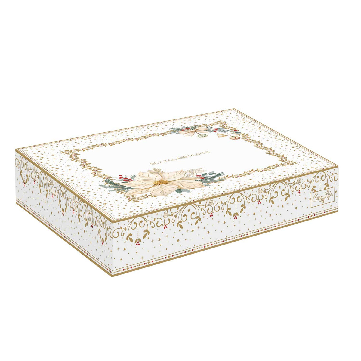 Karácsonyi Üveg dísztál szett 2 db-os 18 / 21 cm díszdobozban White Elegance