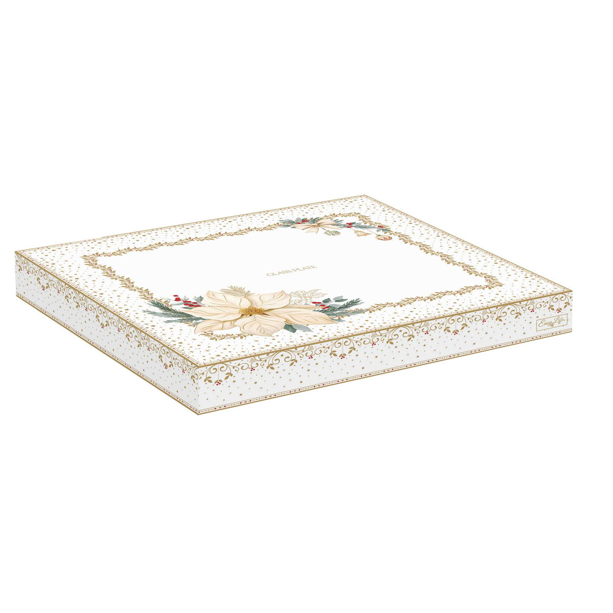 Karácsonyi nagy Üveg dísztál 27 cm díszdobozban White Elegance