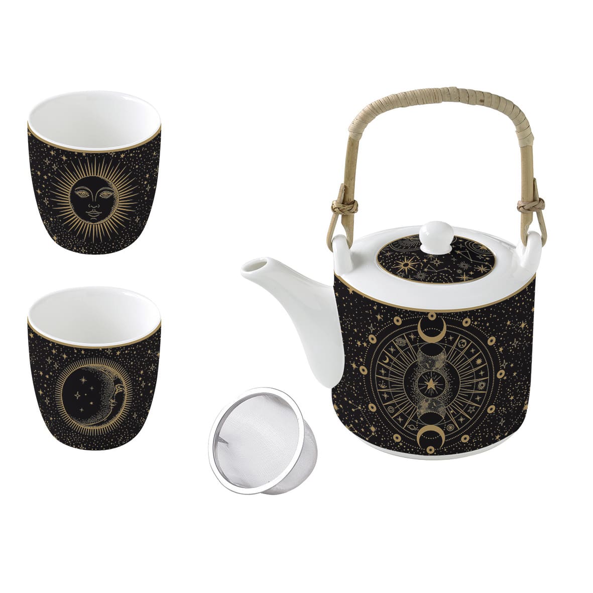 Porcelán teáskanna fém szűrővel pohárral Coffee Mania Celestial
