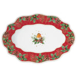 Porcelán karácsonyi ovális tál madárkás Christmas Berries