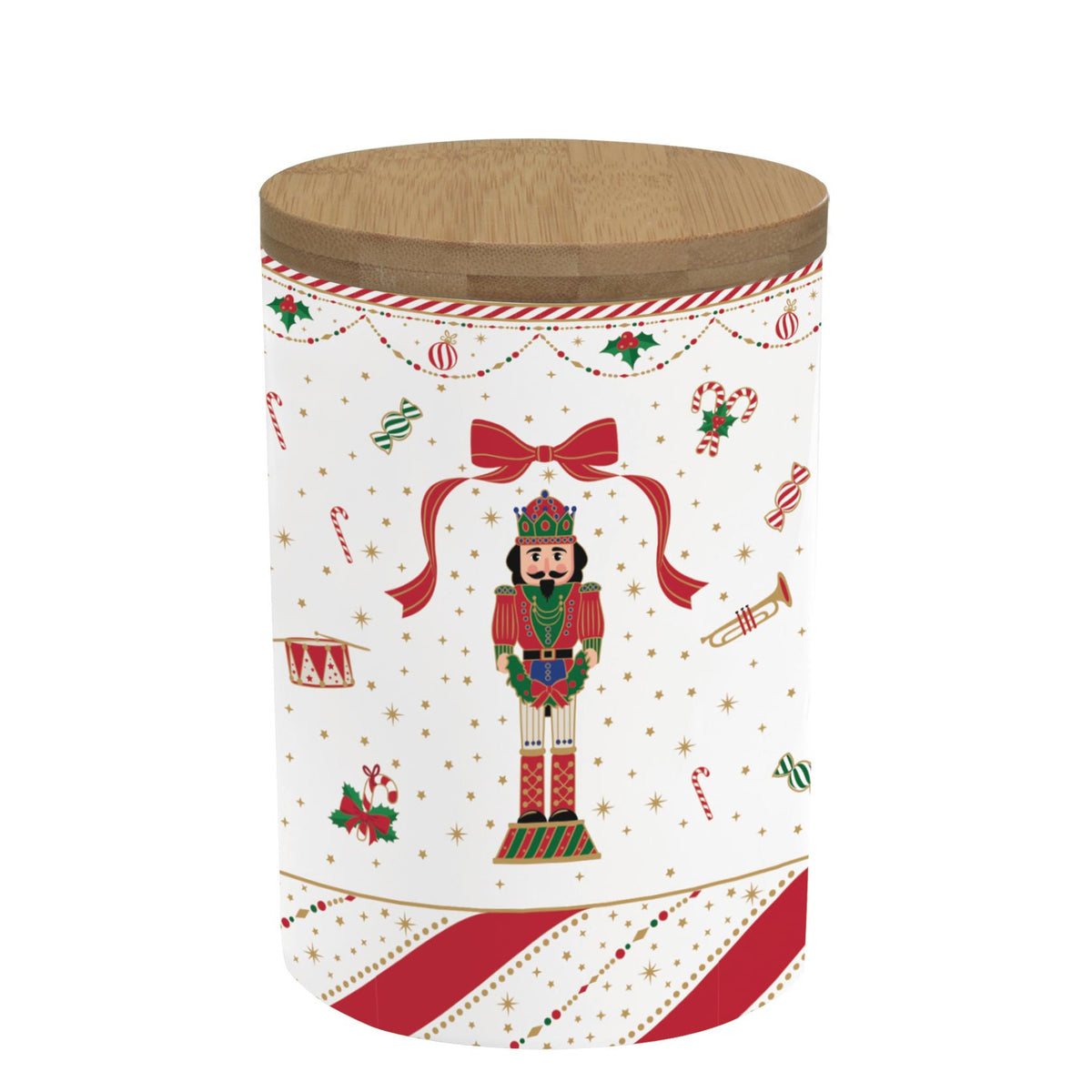 Karácsonyi porcelán konyhai tároló bambusz tetővel Nutracker Twist