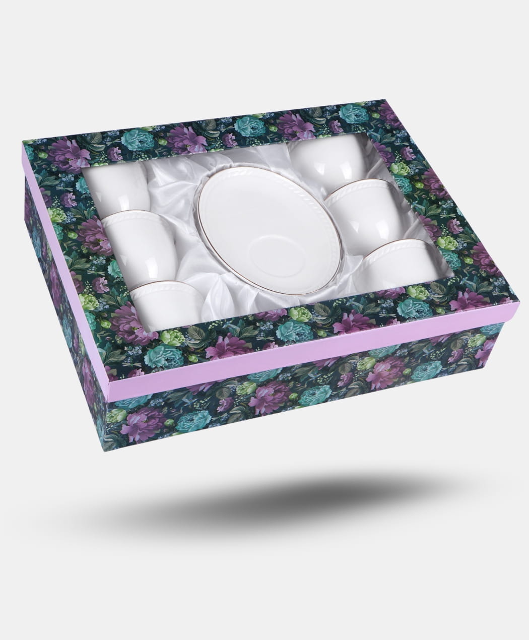 Dominica fehér elegáns porcelán csésze + alj 220 ml 6 személyes díszdobozban Veroni