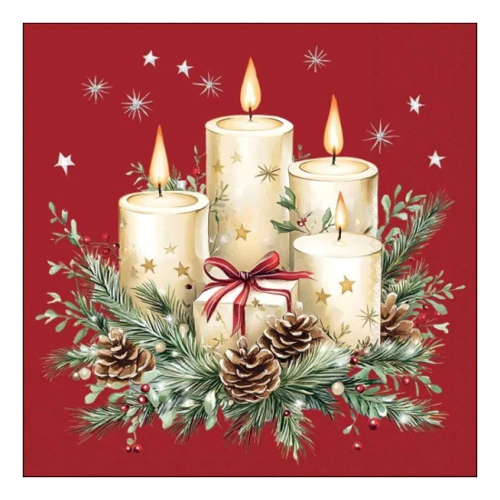 Karácsonyi szalvéta – Candles and gift red, 33x33 cm, 20 db-os