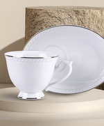 Dominica fehér elegáns porcelán csésze + alj 220 ml 6 személyes díszdobozban Veroni