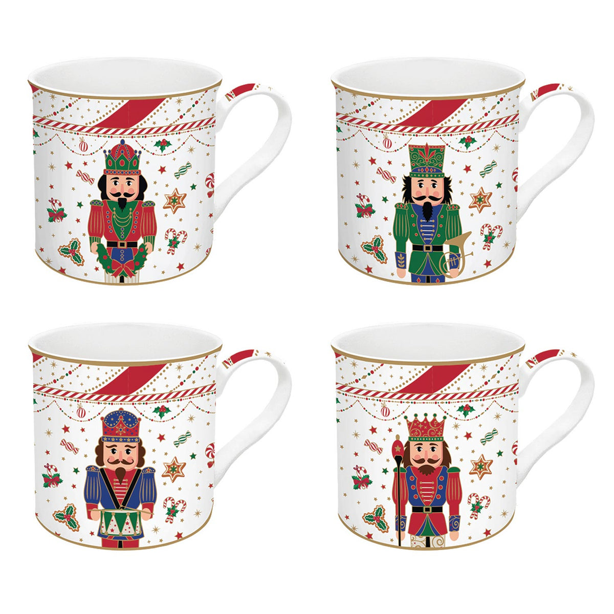 Karácsonyi diótörő porcelán bögre 4 db szett Nutracker Twist