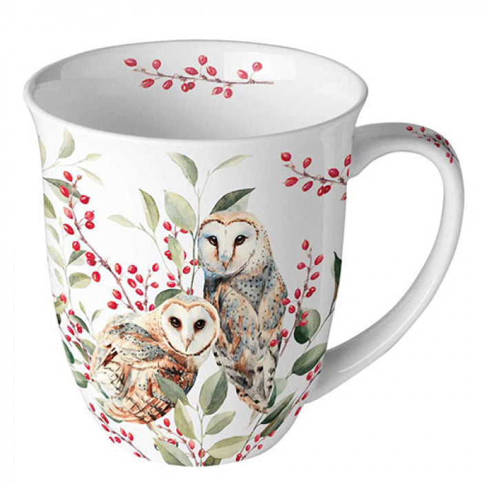 Karácsonyi porcelán bögre 400 ml Barn owl couple