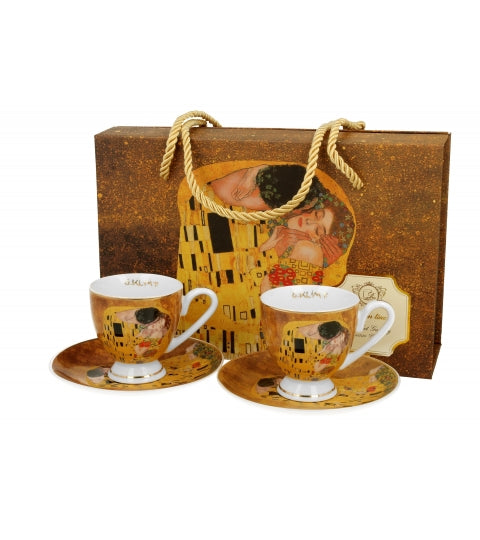 Porcelán kávés csésze két személyes készlet díszdobozban Klimt A Csók Golden Line