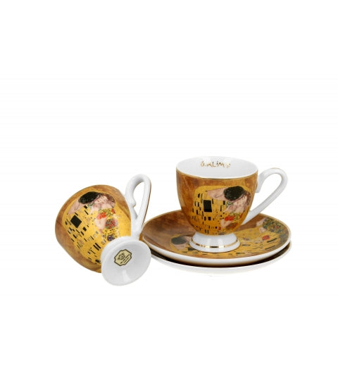 Porcelán kávés csésze két személyes készlet díszdobozban Klimt A Csók Golden Line