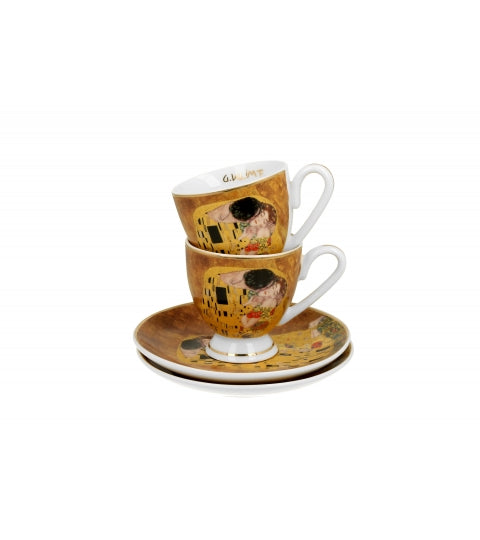 Porcelán kávés csésze két személyes készlet díszdobozban Klimt A Csók Golden Line