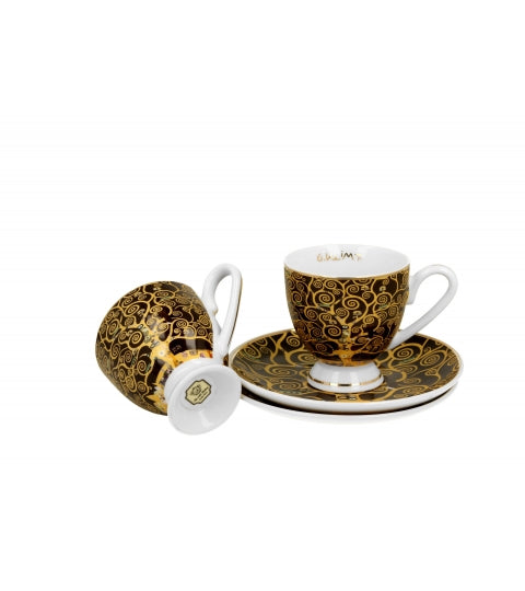Porcelán kávés csésze két személyes készlet díszdobozban Klimt Életfa Golden Line