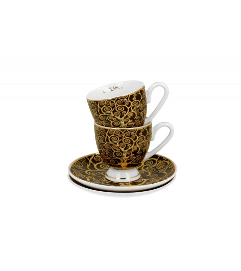 Porcelán kávés csésze két személyes készlet díszdobozban Klimt Életfa Golden Line