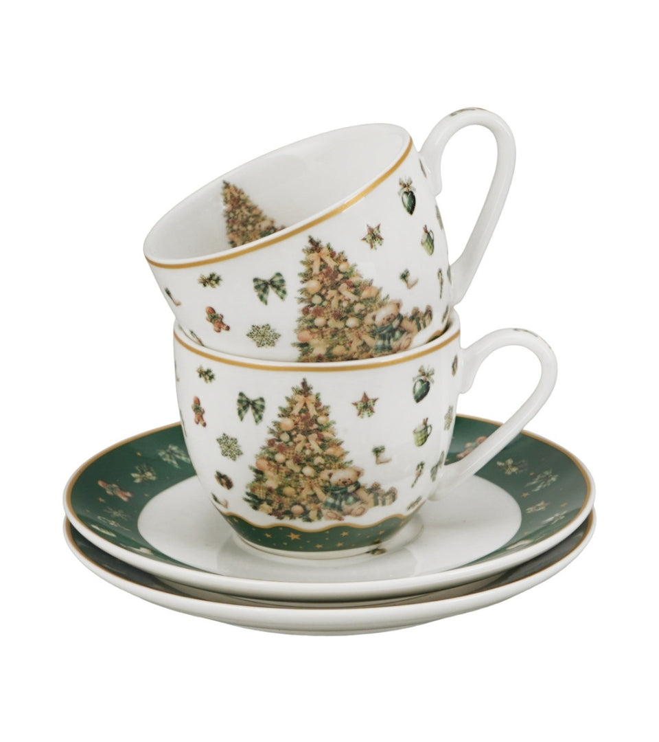 Karácsonyfás porcelán eszpresszócsésze aljjal, 2 személyes szett 110 ml – Tree Sparkle (díszdobozban)