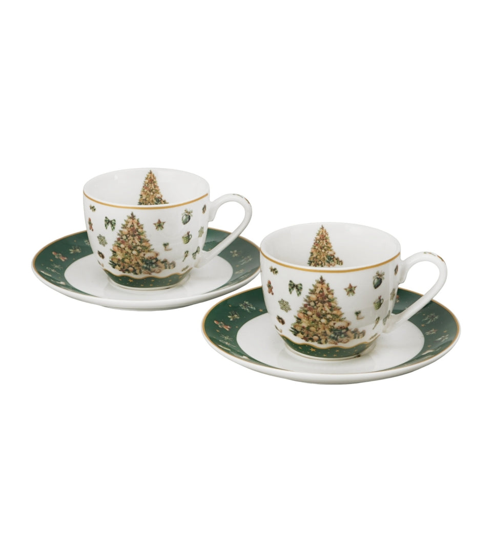 Karácsonyfás porcelán eszpresszócsésze aljjal, 2 személyes szett 110 ml – Tree Sparkle (díszdobozban)