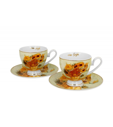 Porcelán csésze két személyes készlet díszdobozban Van Gogh Napraforgók Golden Line