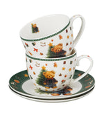 Karácsonyi macis porcelán csésze aljjal, 2 személyes szett 270 ml – Teddy Noel (díszdobozban)