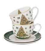 Karácsonyfás porcelán csésze aljjal, 2 személyes szett 270 ml – Tree Sparkle (díszdobozban)