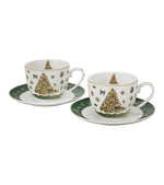 Karácsonyfás porcelán csésze aljjal, 2 személyes szett 270 ml – Tree Sparkle (díszdobozban)