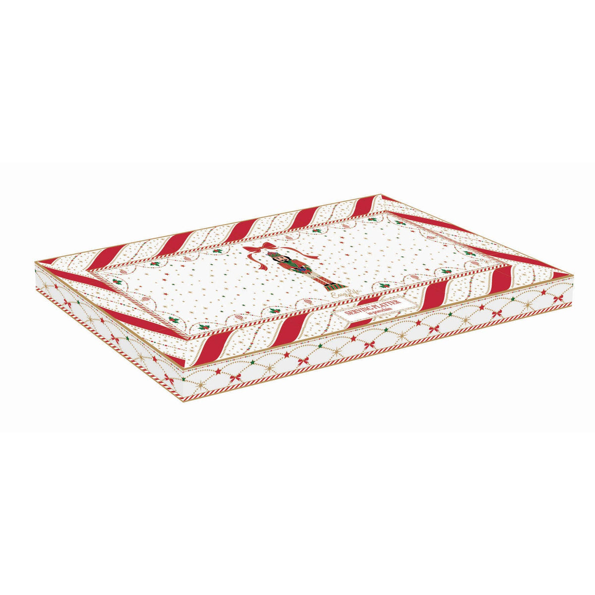 Karácsonyi porcelán tálca oldalán diótörő dísszel Nutracker Twist