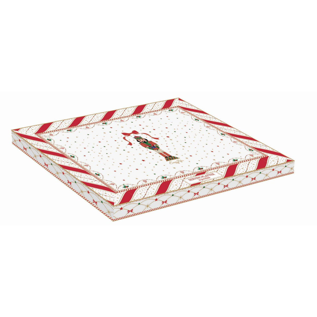 Karácsonyi porcelán tálca tetején diótörő dísszel Nutracker Twist