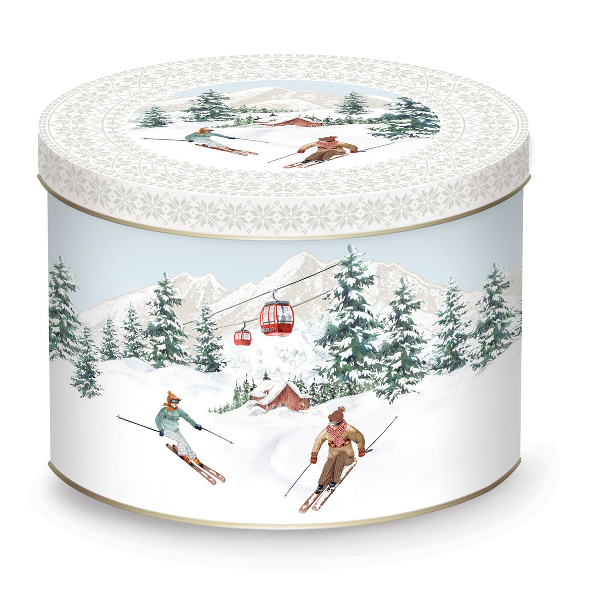 Porcelán karácsonyi bögre fém díszdobozban síelés motívummal