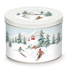 Porcelán karácsonyi bögre fém díszdobozban síelés motívummal