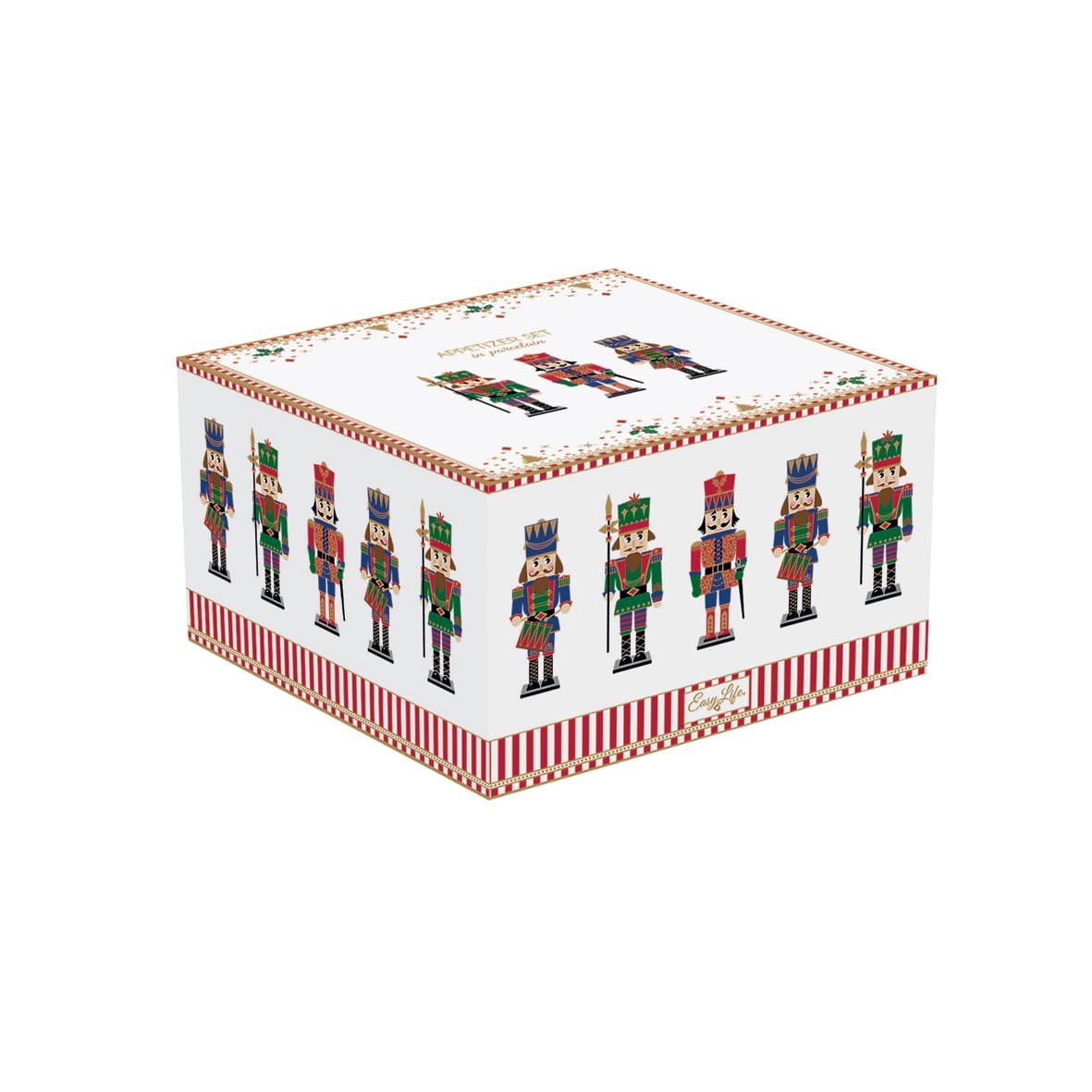 Karácsonyi porcelán három részes tálka szett bambusztálcán díszdobozban Nutcrackers