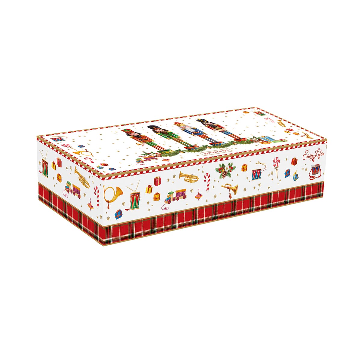 Porcelán karácsonyi diótörős tálka 3 db bambusztálcán Vintage Nutcracker