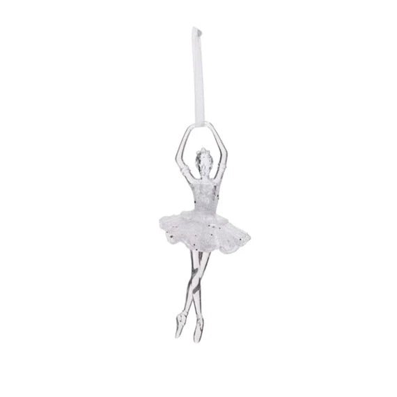 Karácsonyfadísz – balerina glitteres, akasztós 17x8x5 cm – átlátszó, műanyag