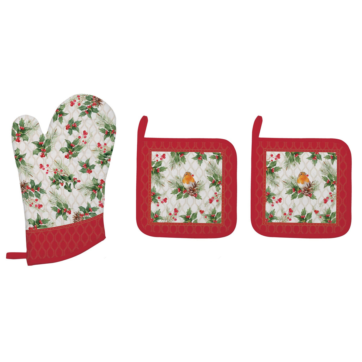 Karácsonyi pamut edényalátét és edényfogó kesztyű szett Christmas Berries