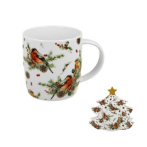 Karácsonyi Porcelán bögre 400 mlfenyőfa díszcsomagolásban, Christmas Birds 1