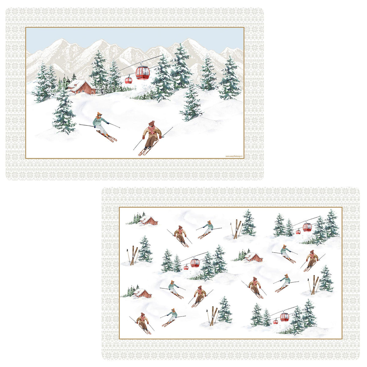 Műanyag karácsonyi tányéralátét síelés motívummal