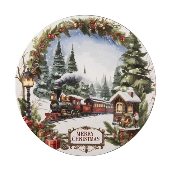 Karácsonyi műanyag dekortányér 33 cm, vonatos