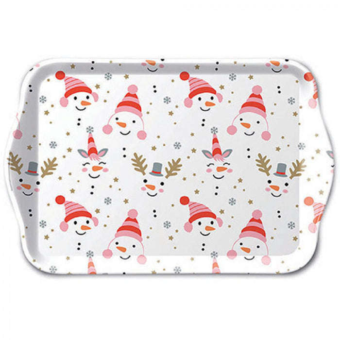 Karácsonyi műanyag kis tálca 13x21 cm Funny snowmen
