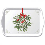 Karácsonyi műanyag kis tálca 13x21 cm Mistletoe with bow white
