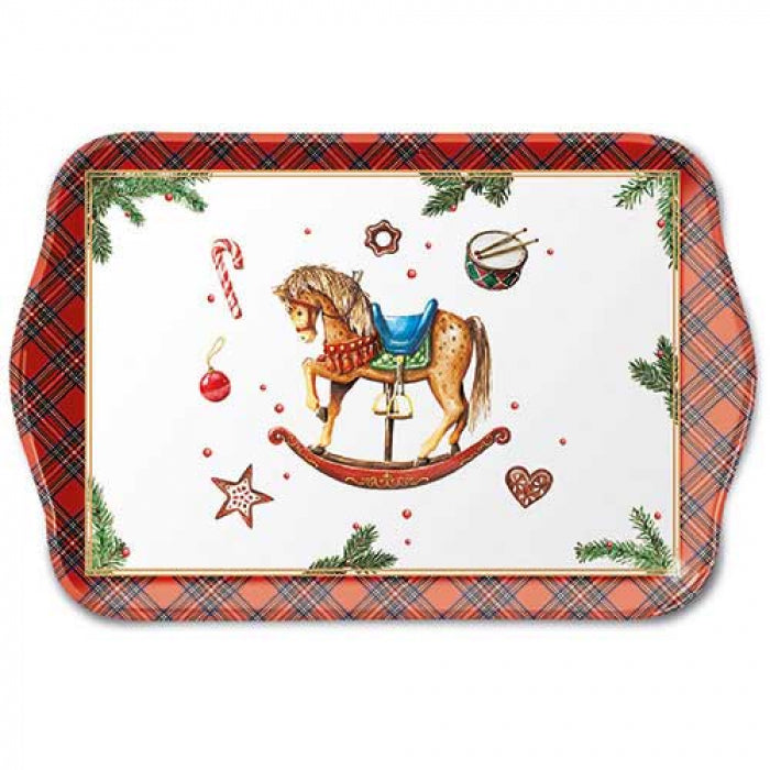 Christmas Toys Karácsonyi hintalovas műanyag konyhai kis tálca 13x21cm