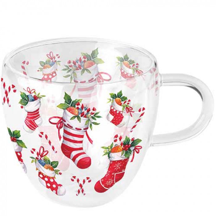 X-mas stockings white karácsonyi duplafalú borosilicate üveg csésze 0,25 L
