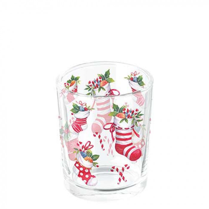 X-mas stockings white karácsonyi üveg mécsestartó 5,5x6 cm